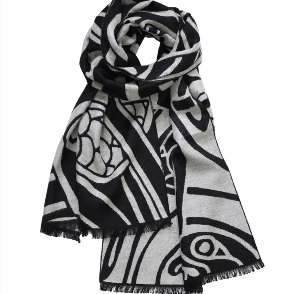 The Book Of Kells Reversible Celtic Winter Scarf Grey And Black - Picture 4 of 8